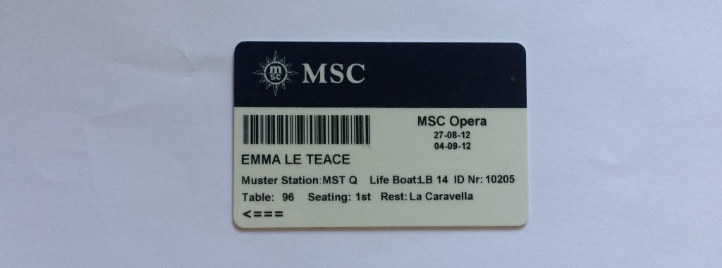 MSC cruise cruising room keycard dining