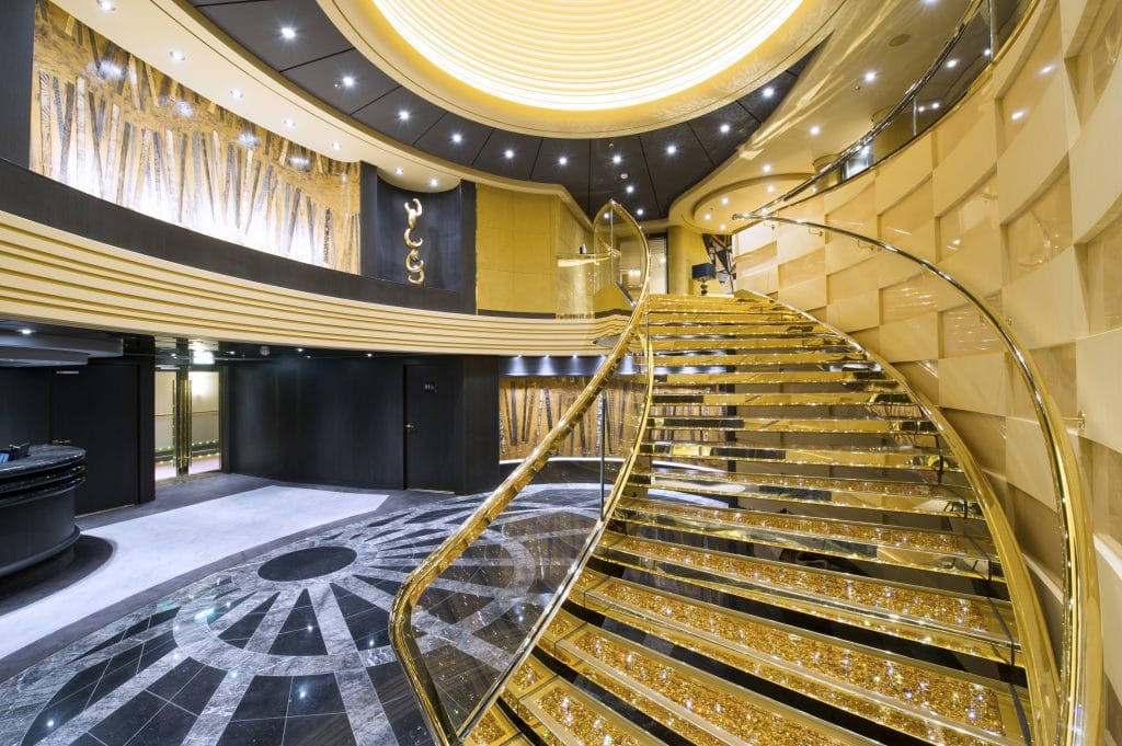 msc preziosa staircase shiny glitter atrium