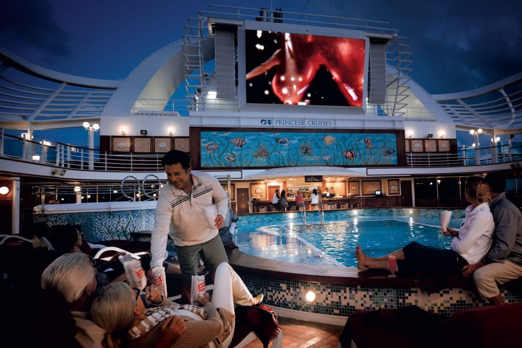 princess cruise line cruises cruise ship movies under the stars tv screen popcorn pool