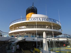 Costa Fortuna sign cruise ship deck funnel