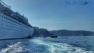 tender boat santorini cruise line cruise ship sea ocean view from tender greece