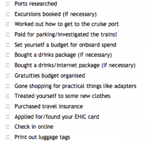 pre cruise planning checklist