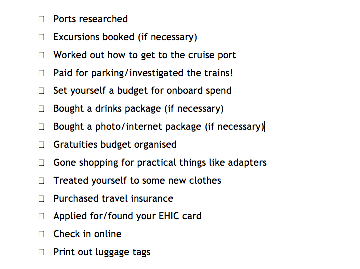 pre cruise planning checklist