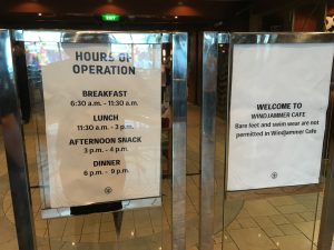 royal caribbean independence of the seas buffet windjammer closed opening times sign