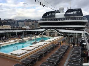 msc meraviglia top deck swimming pools sunbeds loungers