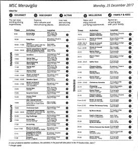 Christmas day daily schedule msc meraviglia