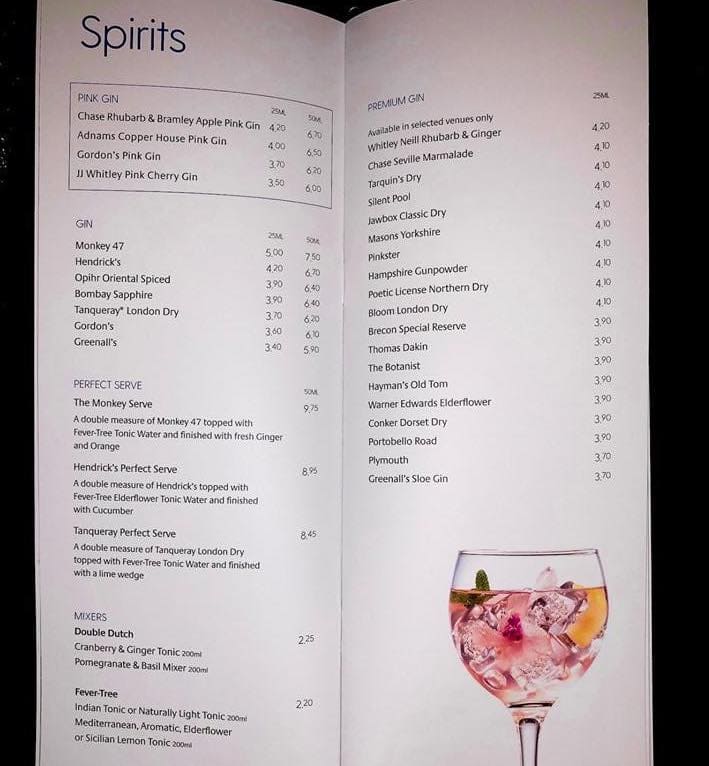p&O cruises drinks menus spirtis wine
