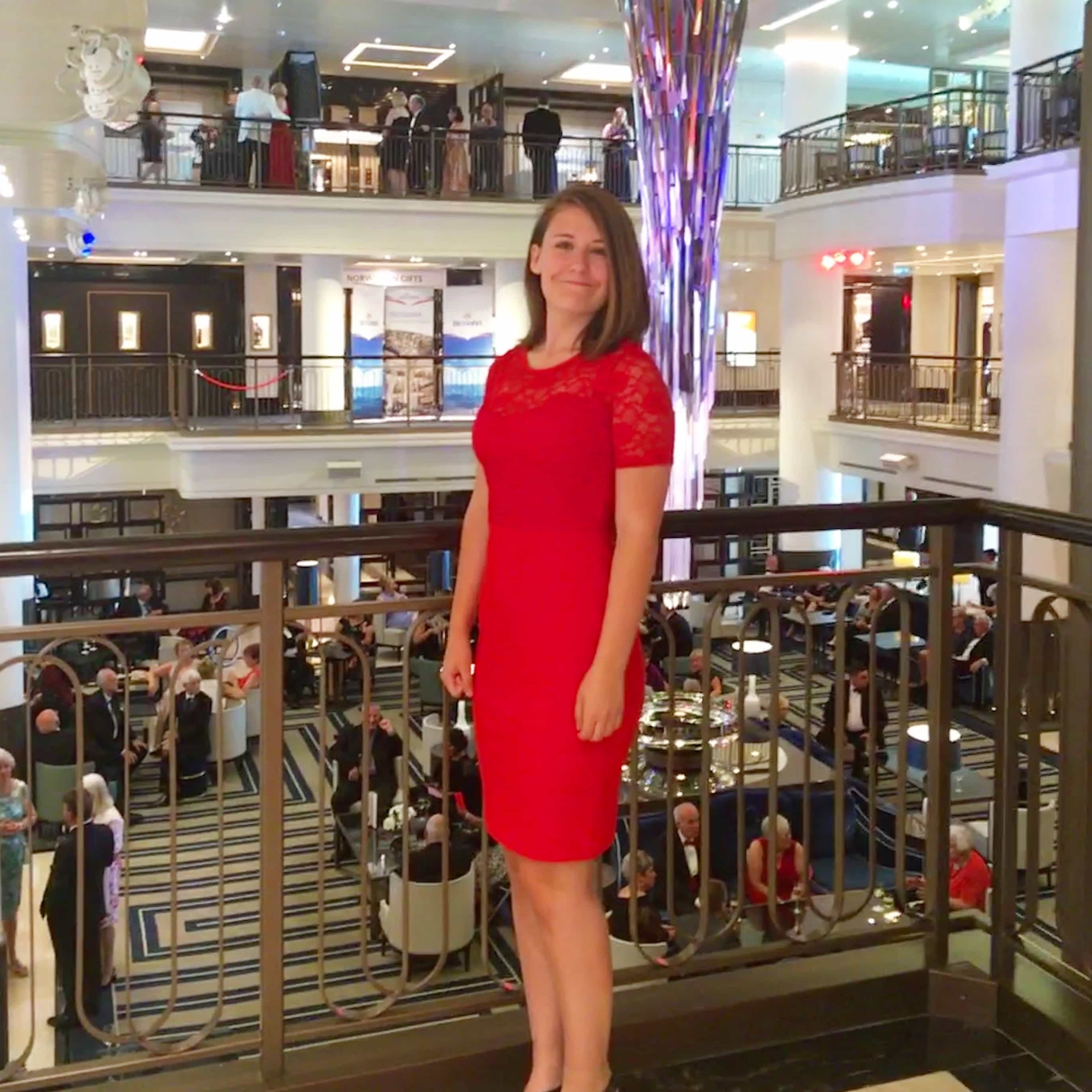 p&o formal night britannia atrium red dress