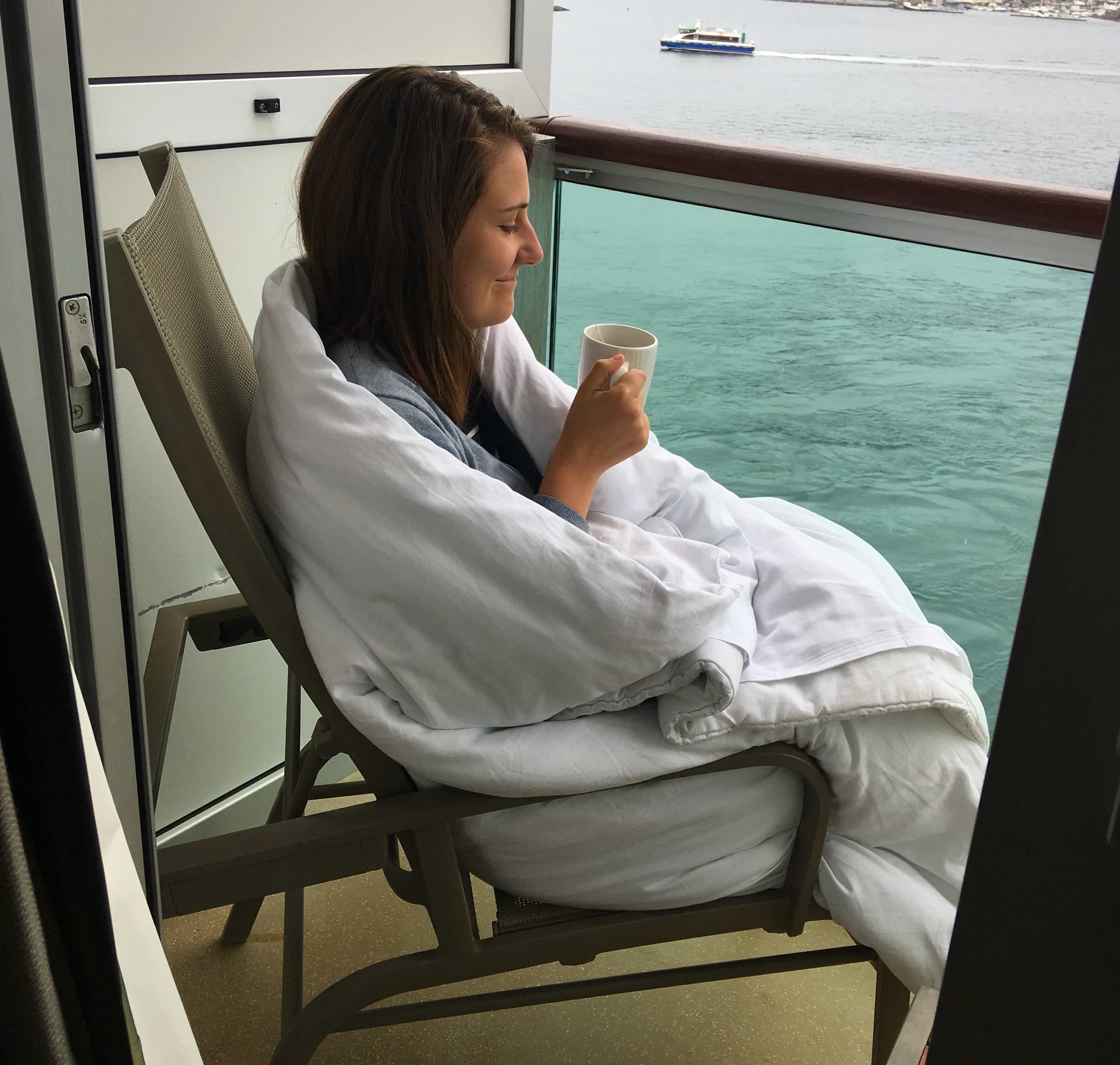 norwegian fjords cruise tips balcony quilt duvet girl cup of tea