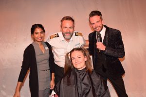 Emma Le Teace Brave the Shave Marella Discovery Cruise Director Adam Captain Hugh