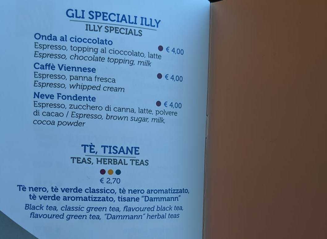 costa cruises drinks menu speciality illy coffee