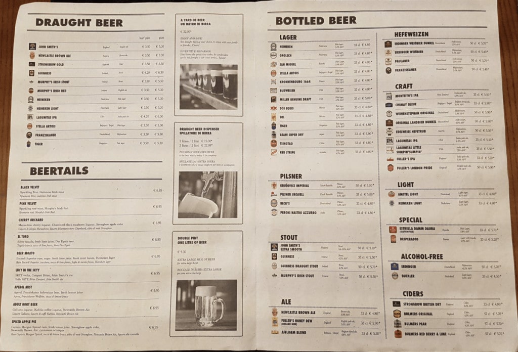 MSC Brass Anchor Pub Menu