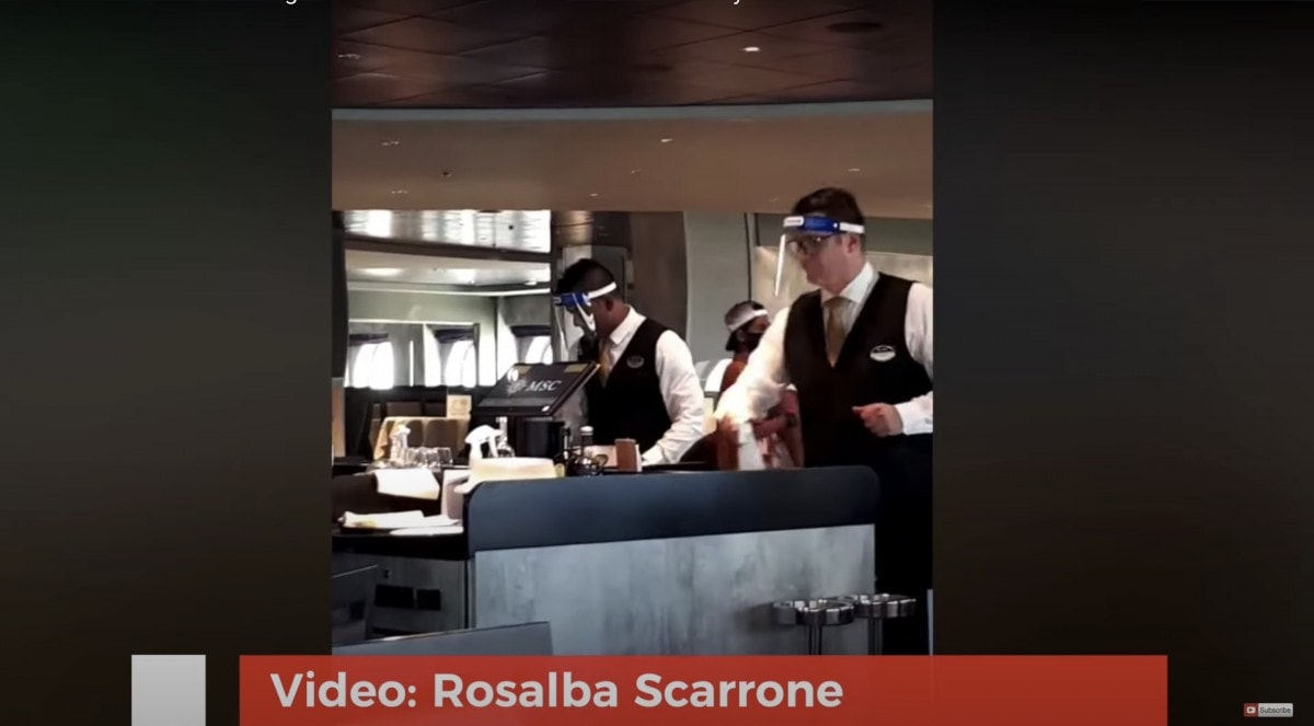 MSC Crew Members in Main Dining Room Face Shields Masks