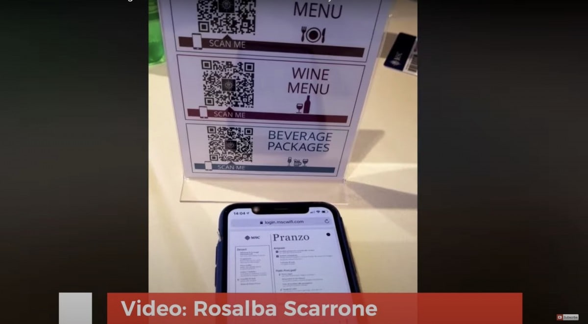 MSC Menus on Phone Scan QR Code Food Wine and Beverage Menus