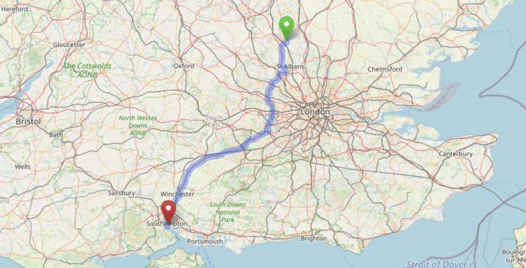 london city airport to southampton cruise port map