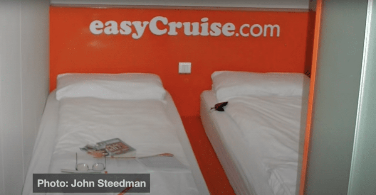 easycruise one ship inside orange cabins beds on the floor