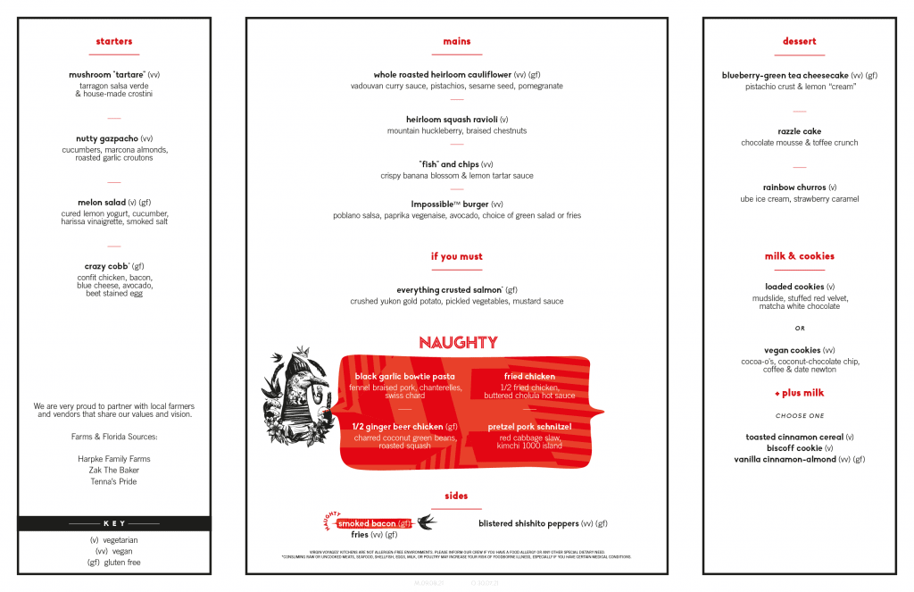 virgin voyages scarlet lady razzle dazzle menu