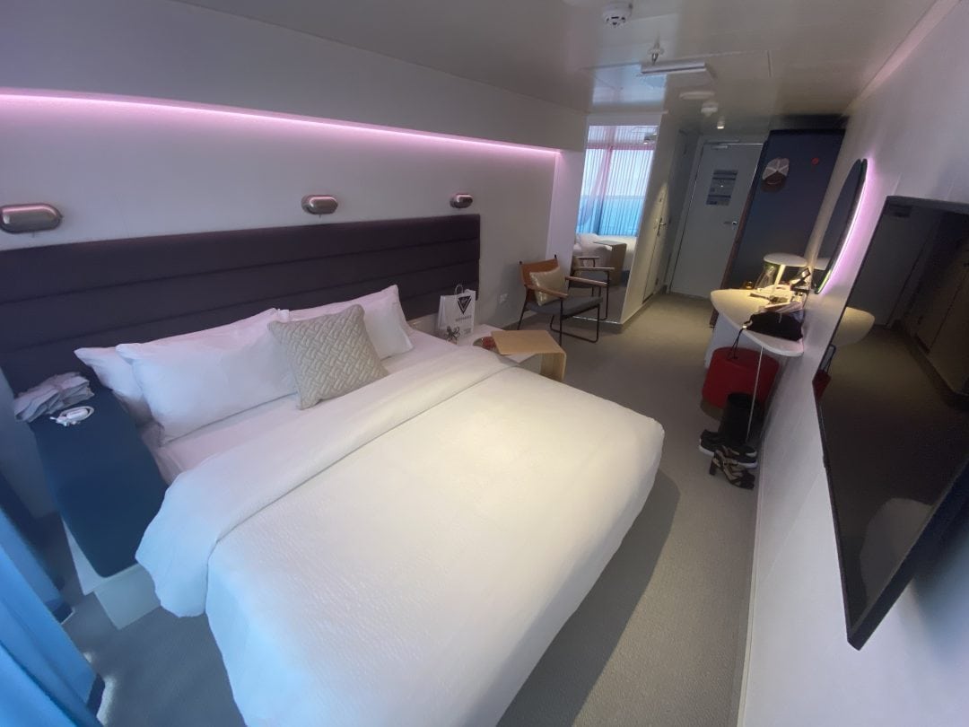 Virgin Voyages - Balcony Cabin Review (Sea Terrace): Bed, Storage, and ...