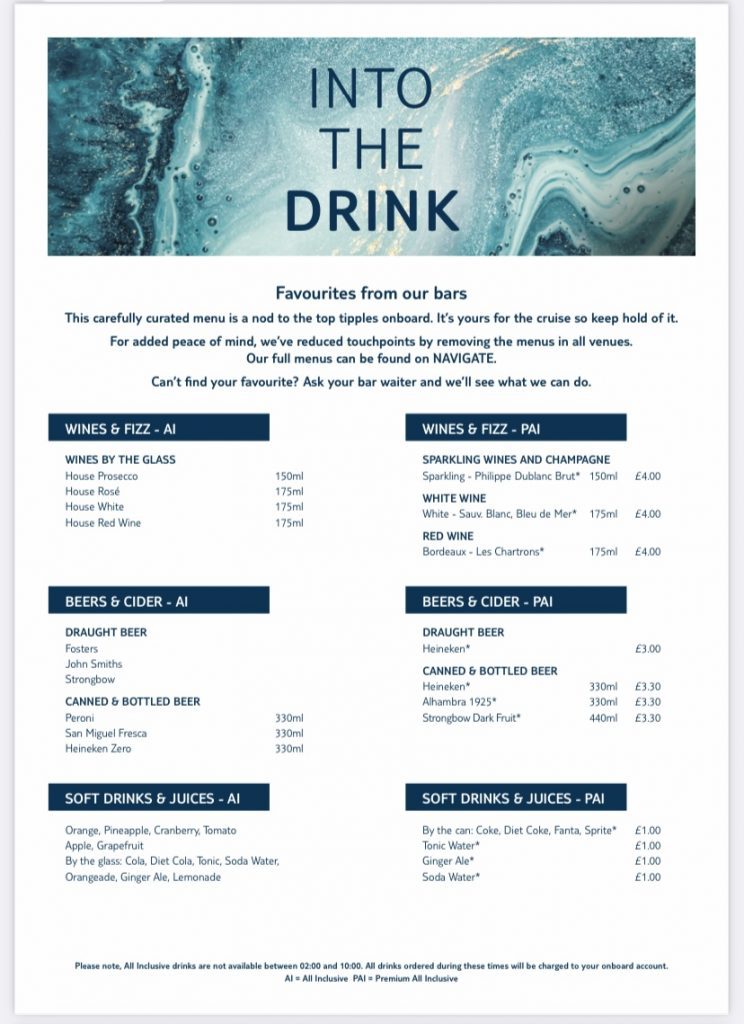 marella cruises all inclusive drinks into the drink menu 2021
