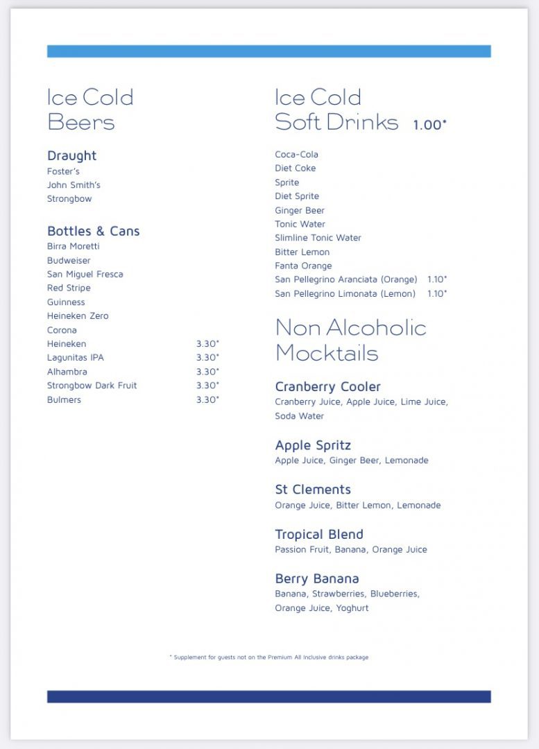 Marella Cruises All Inclusive Drinks List (and Menus) – Emma Cruises