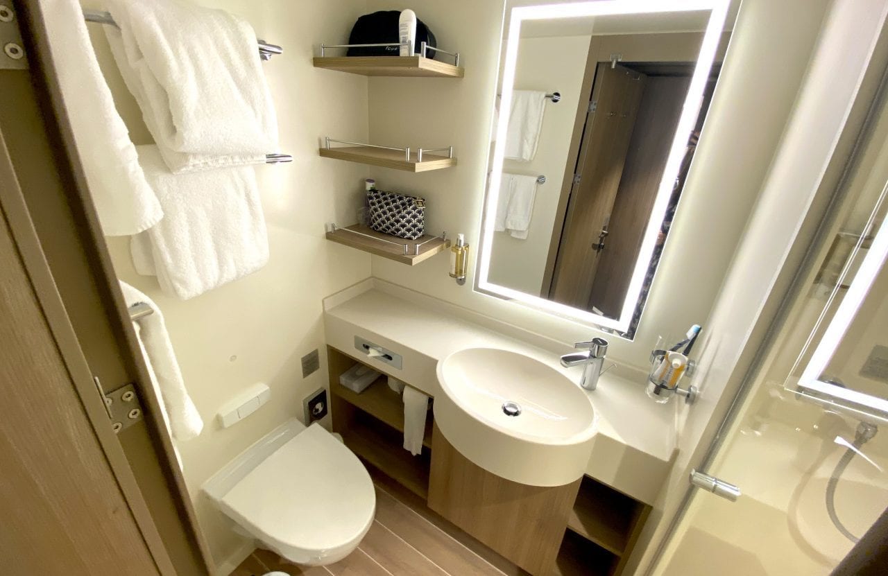 p&o iona inside cabin bathroom toilet sink and towels