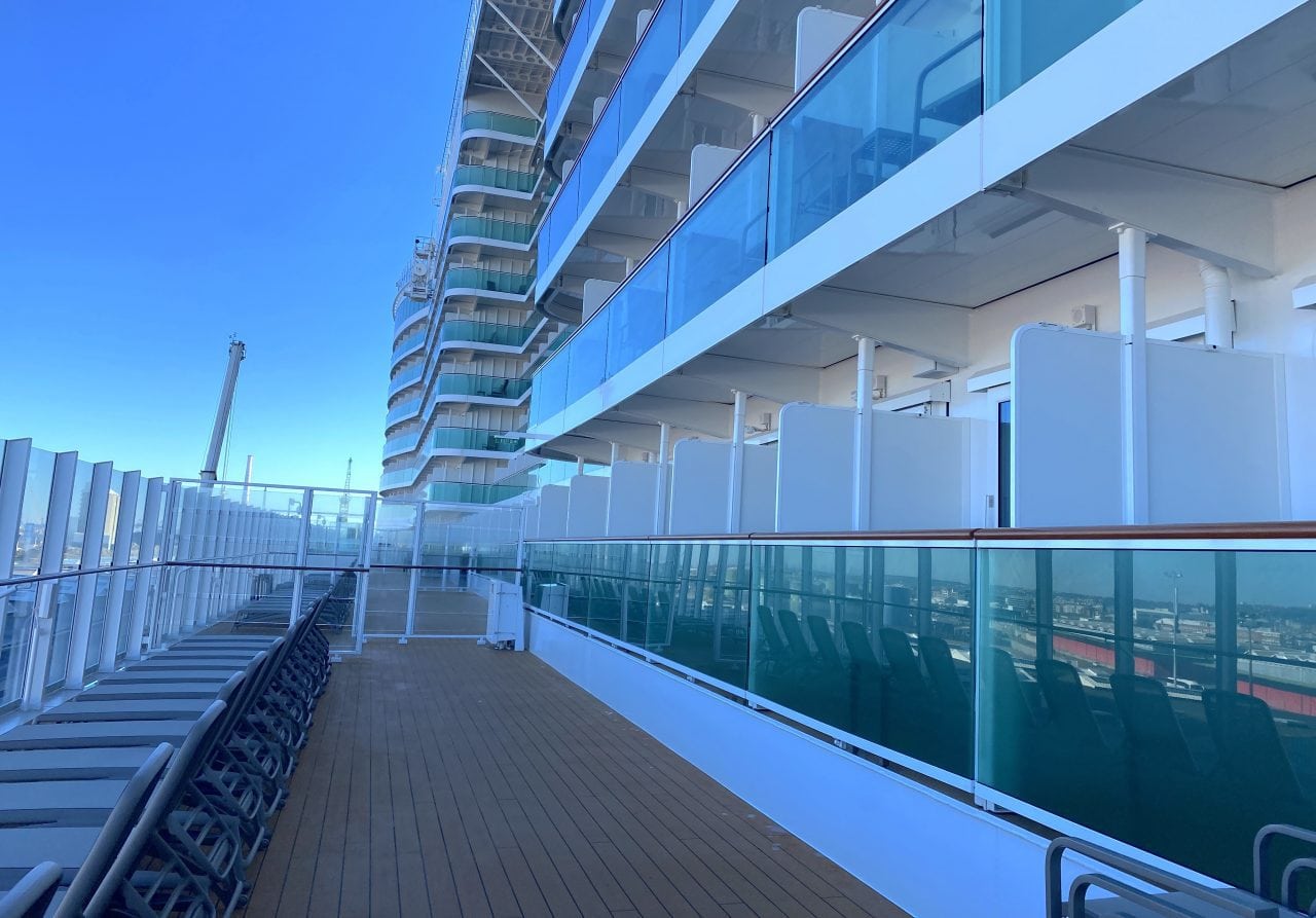 P&O's Iona promenade deck cabins on deck 8 overlooking deck