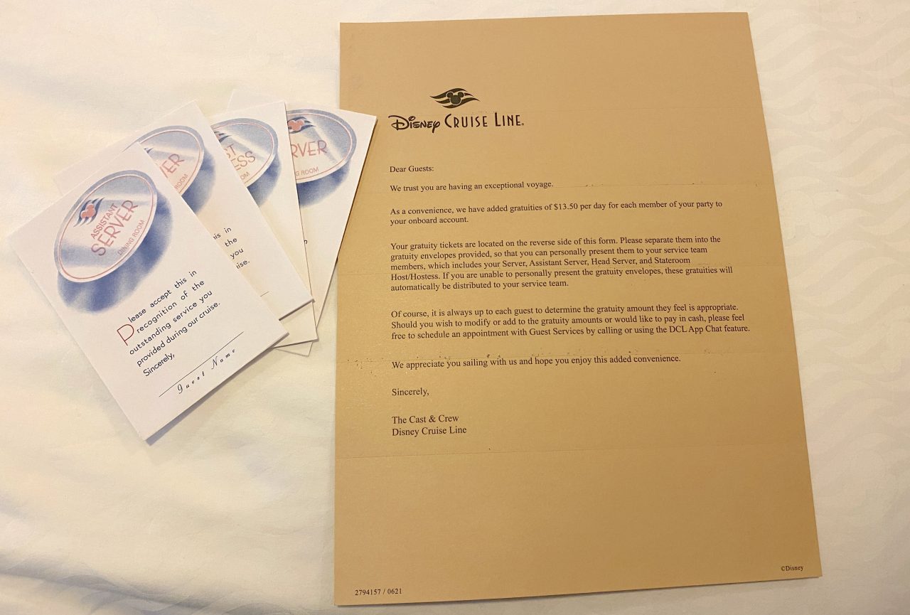 disney cruise line tipping letter in cabin