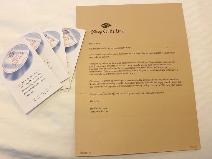 disney cruise line tipping letter in cabin
