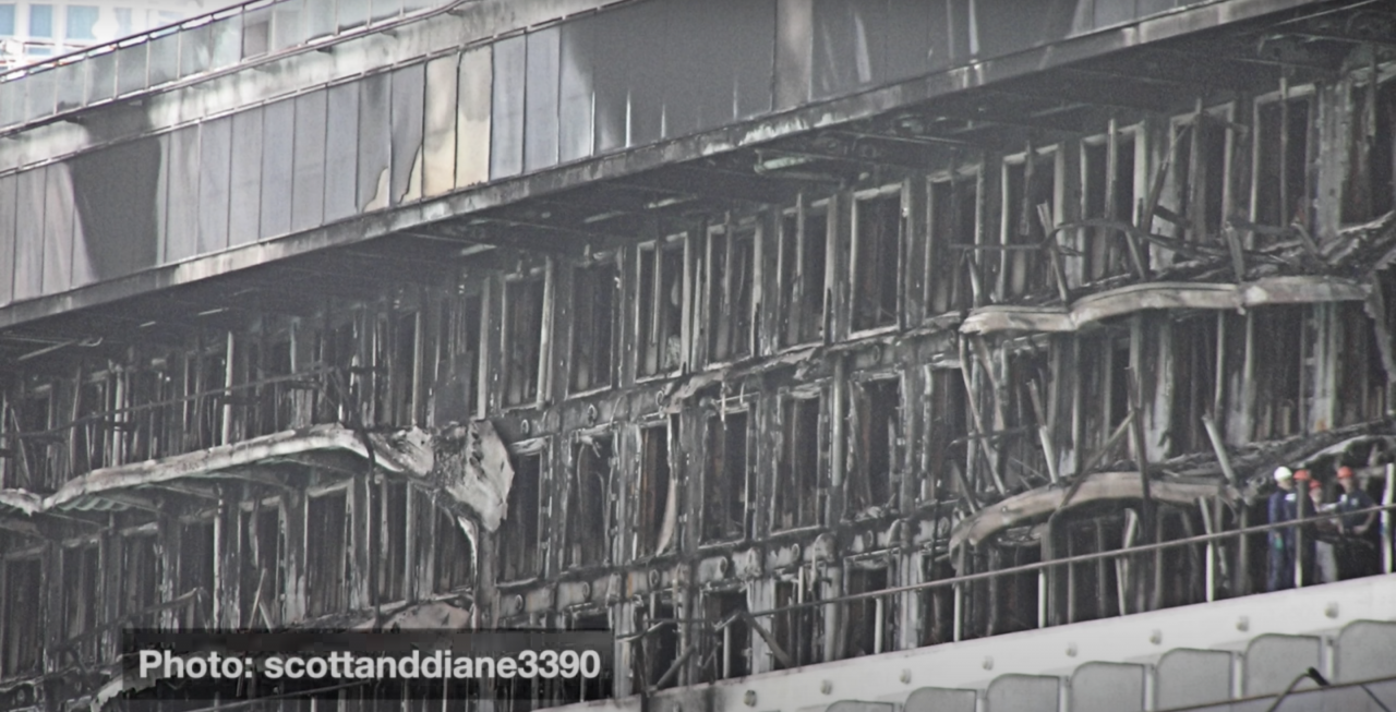 close up of balconies burnt on the sky princess in the 2006 fire