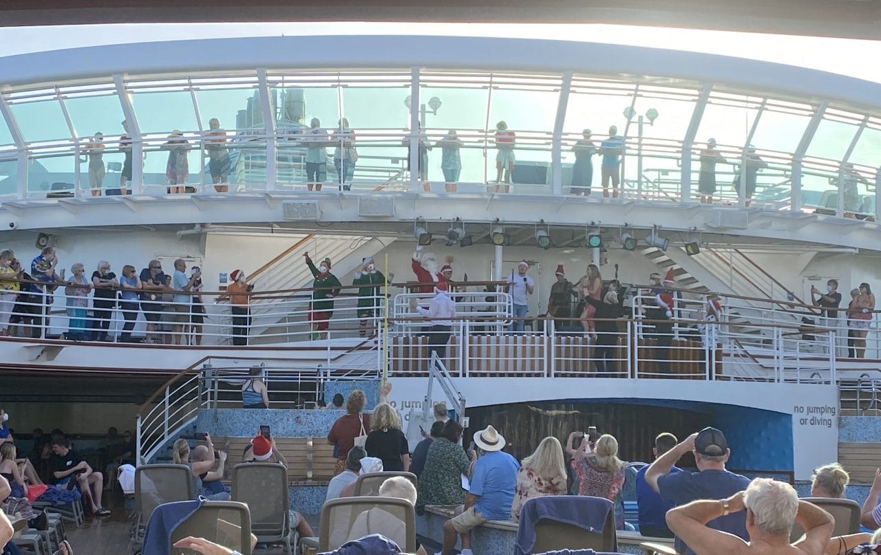 santa on a cruise ship, p&O's ventura pool deck
