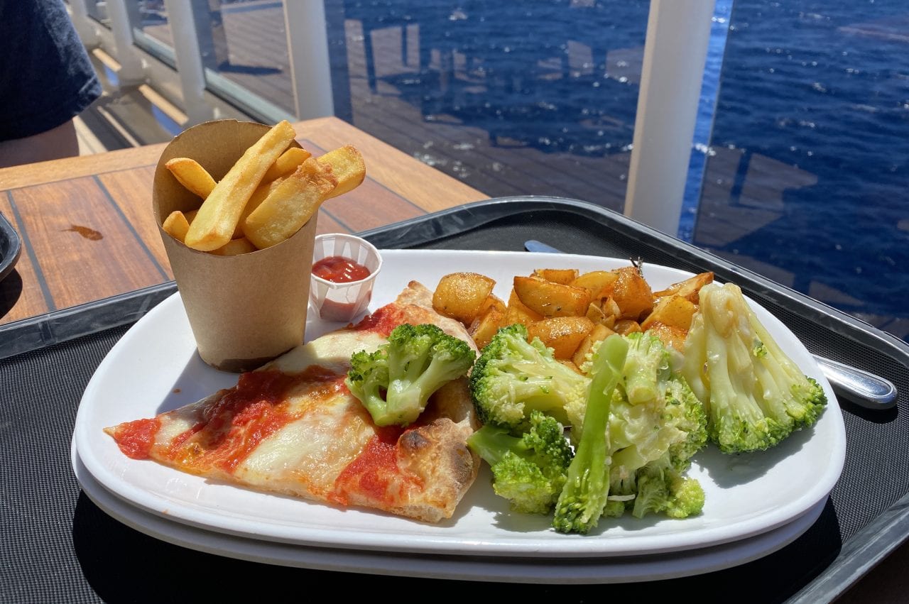 MSC Cruises buffet food broccoli pizza potatoes and chips