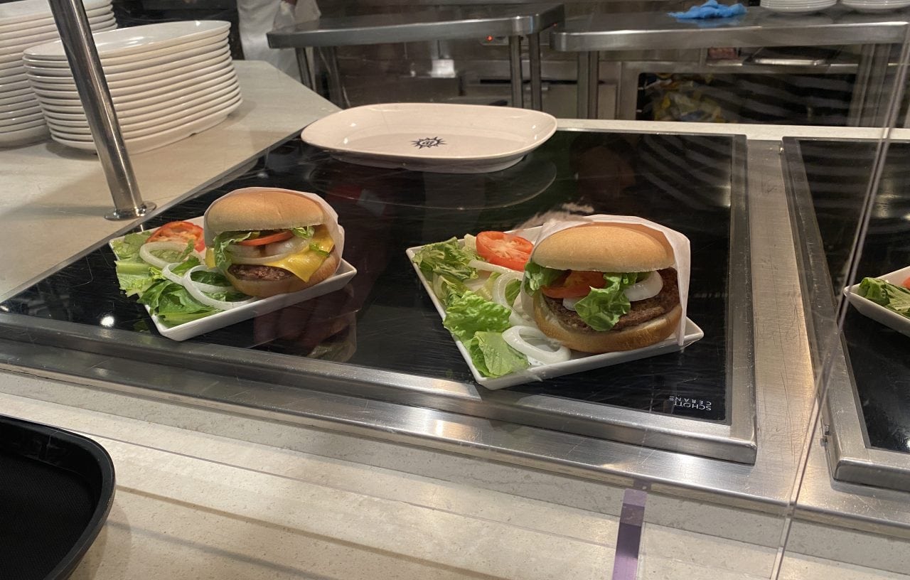 msc cruises buffet grill section with burgers and hot dogs