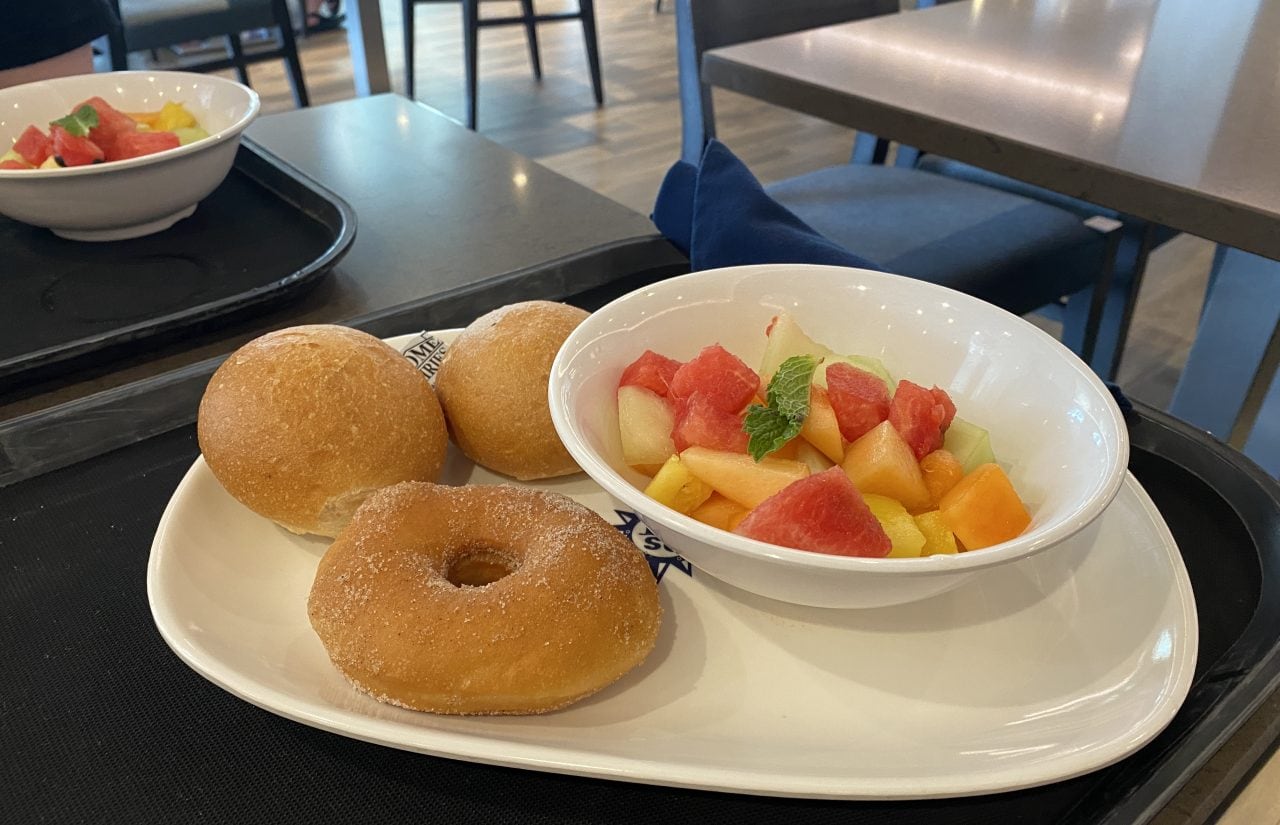 msc cruises buffet breakfast food fruit doughnuts and bread