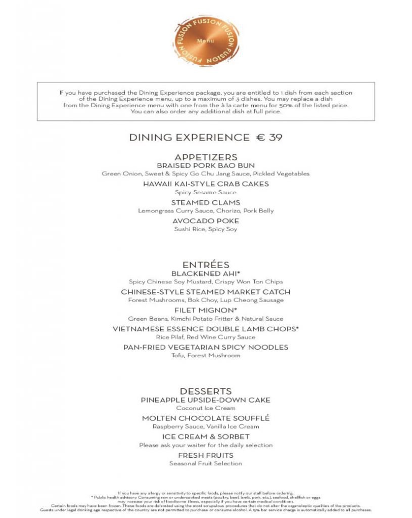 msc cruises asian fusion speciality restaurant menu dining experience 