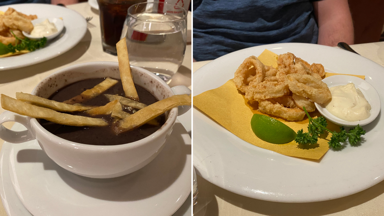 msc cruises main dining room dinner food black bean and calamari 