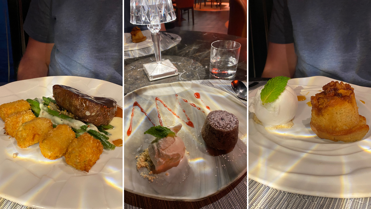 msc cruises speciality restaurant asian fusion steak pineapple cake and chocolate cake 