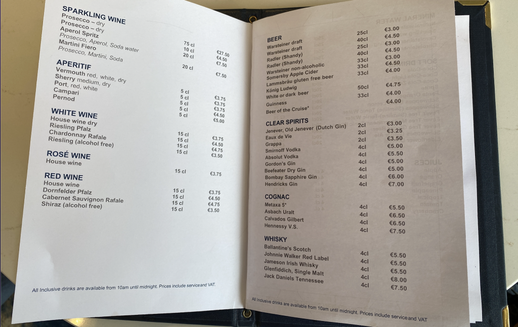 tui river cruise menu drinks