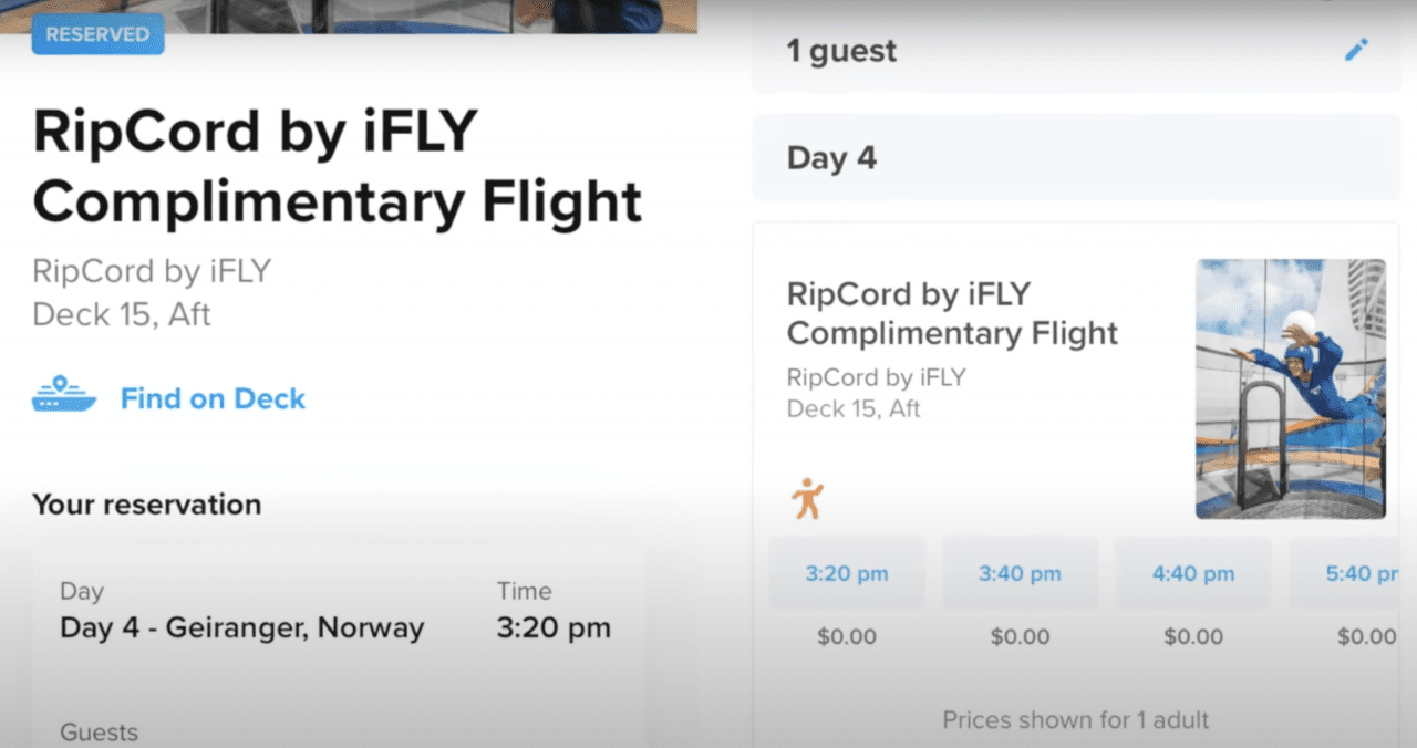 royal caribbean ifly by ripcord complimentary flight tickets