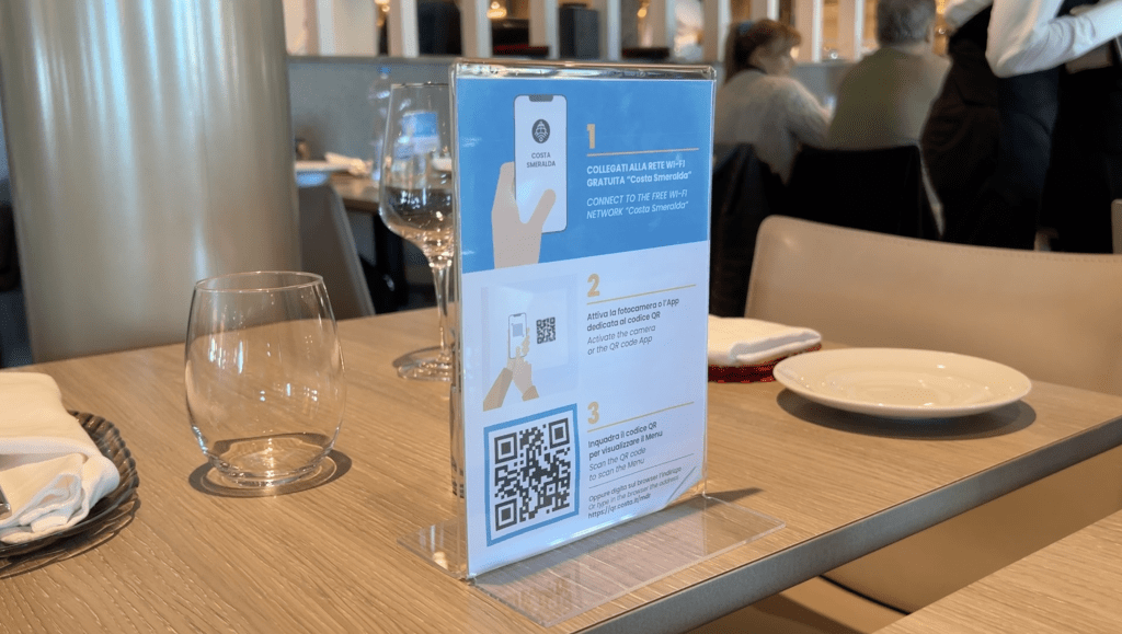 costa smeralda dining room qr code menu