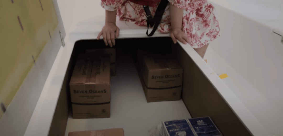 Lifeboat Food Ration Storage Box Inside a Cruise Ship Lifeboat (Crew Tour) - Emergency Food, Engine ...