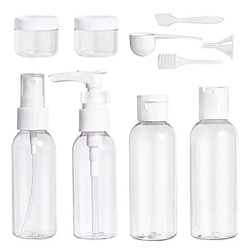 Travel Bottles Set 10 Pcs Air Travel Size Bottle Toiletries Liquid Containers for Cosmetic Makeup with Storage Bag by Ouway