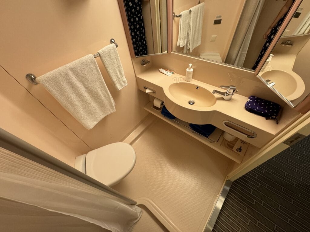 Aurora inside cabin bathroom