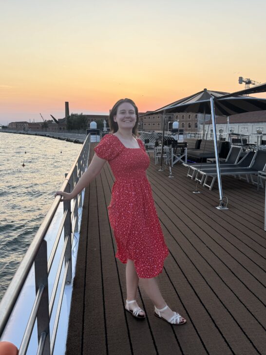 Emma cruises sunset over Venice