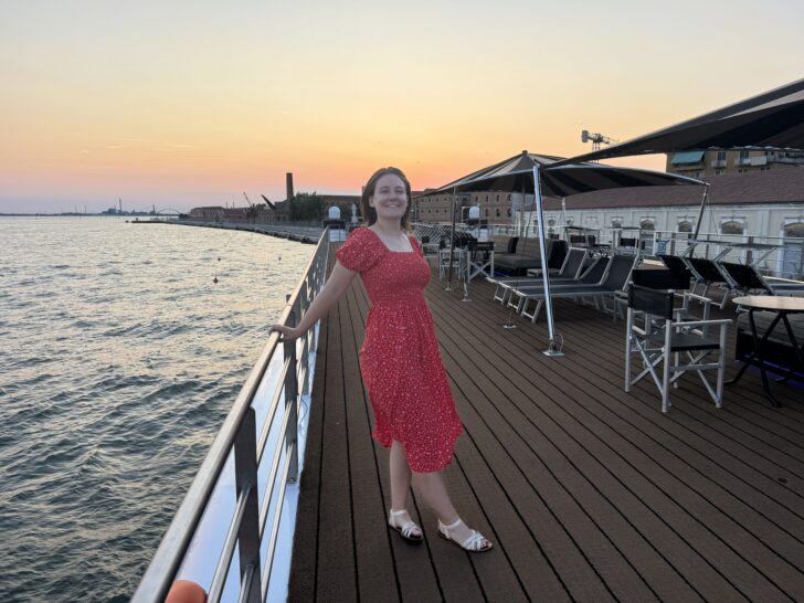 Emma cruises sunset over Venice